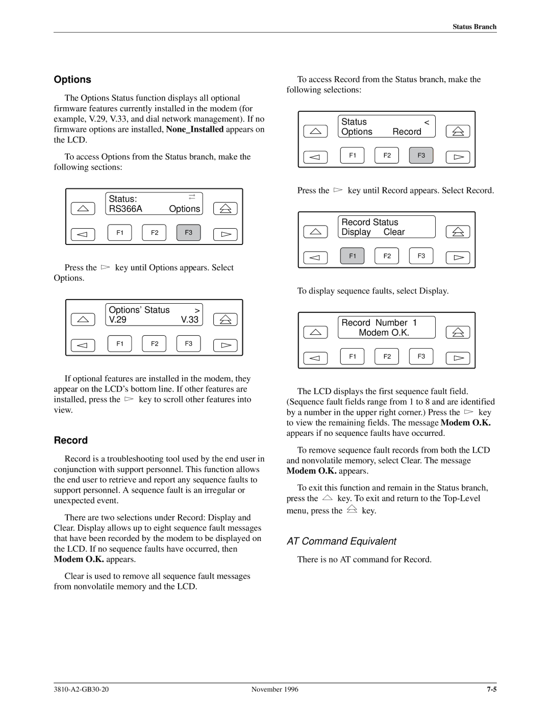 Paradyne 3810 manual Options, Record 