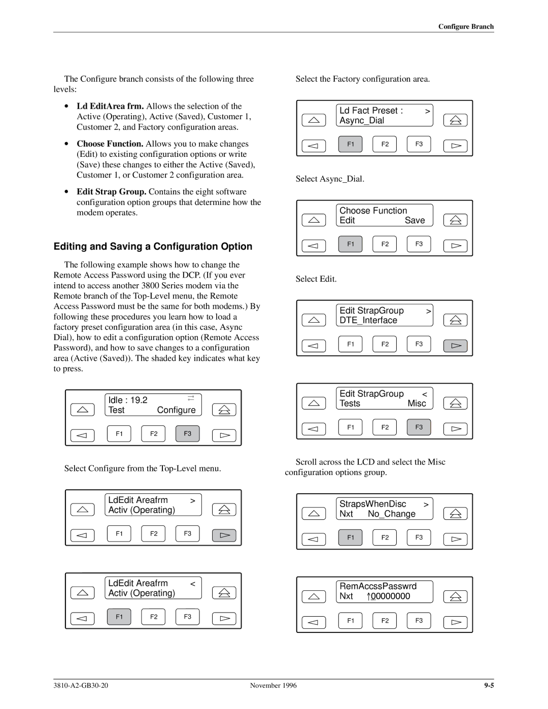 Paradyne 3810 manual Editing and Saving a Configuration Option 