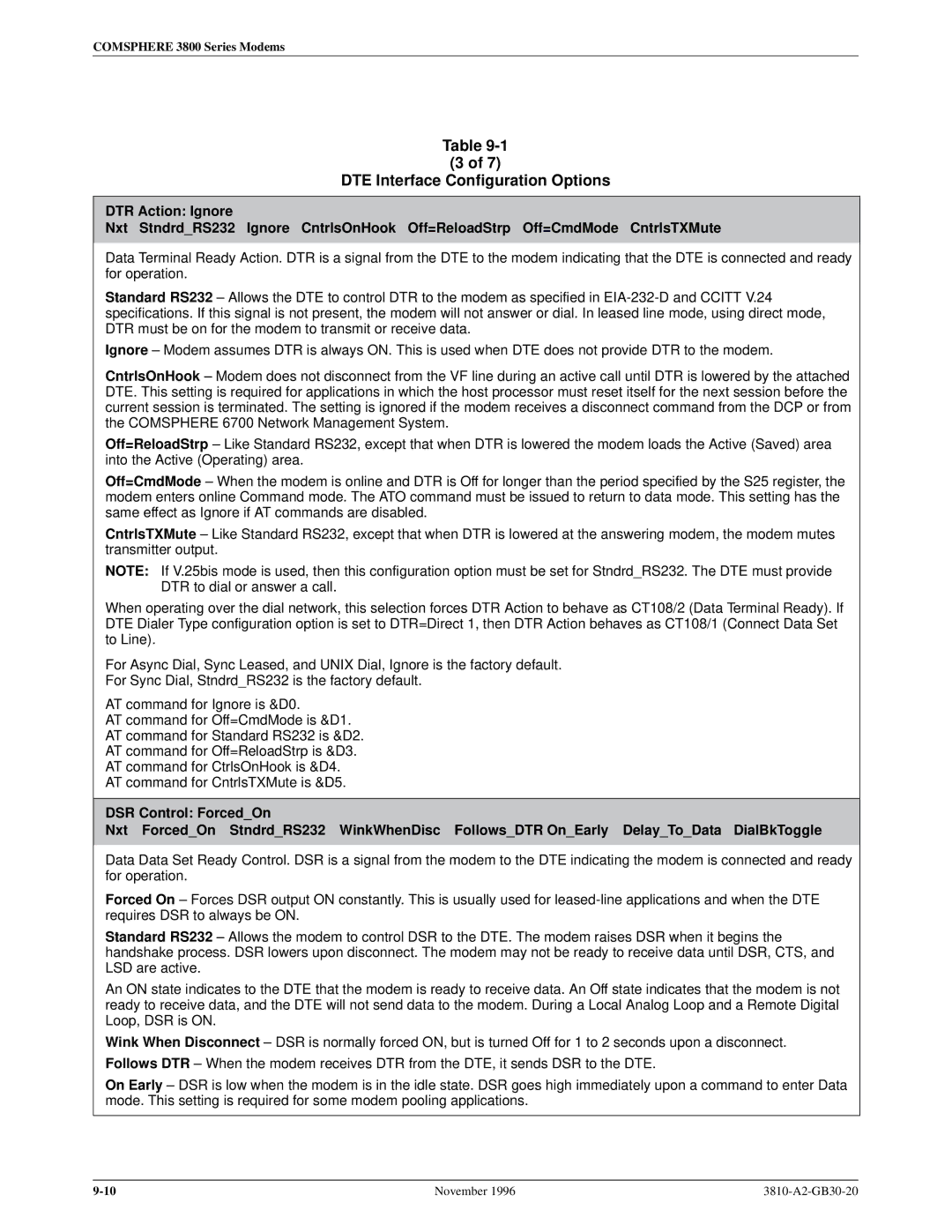 Paradyne 3810 manual DTE Interface Configuration Options 