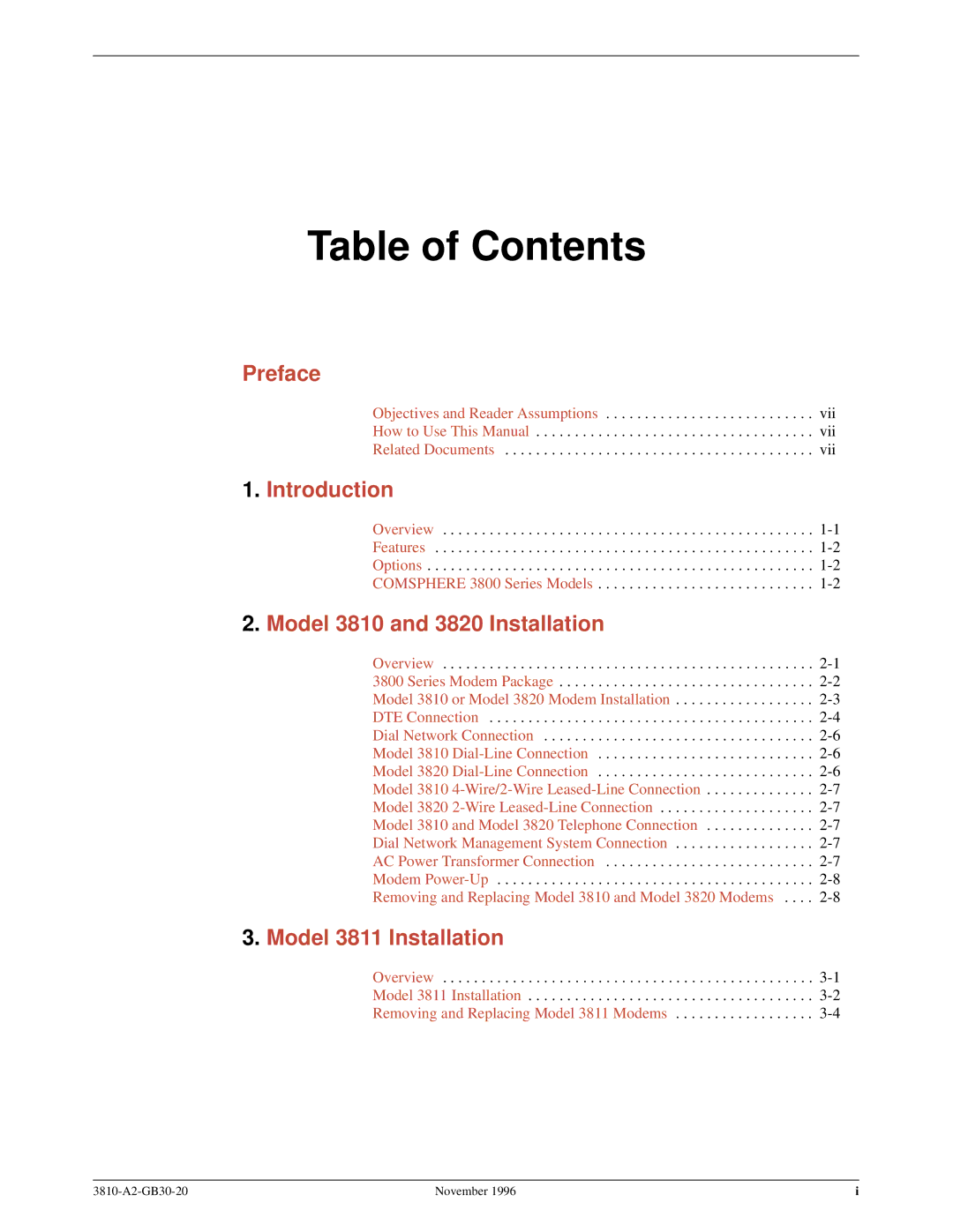 Paradyne 3810 manual Table of Contents 