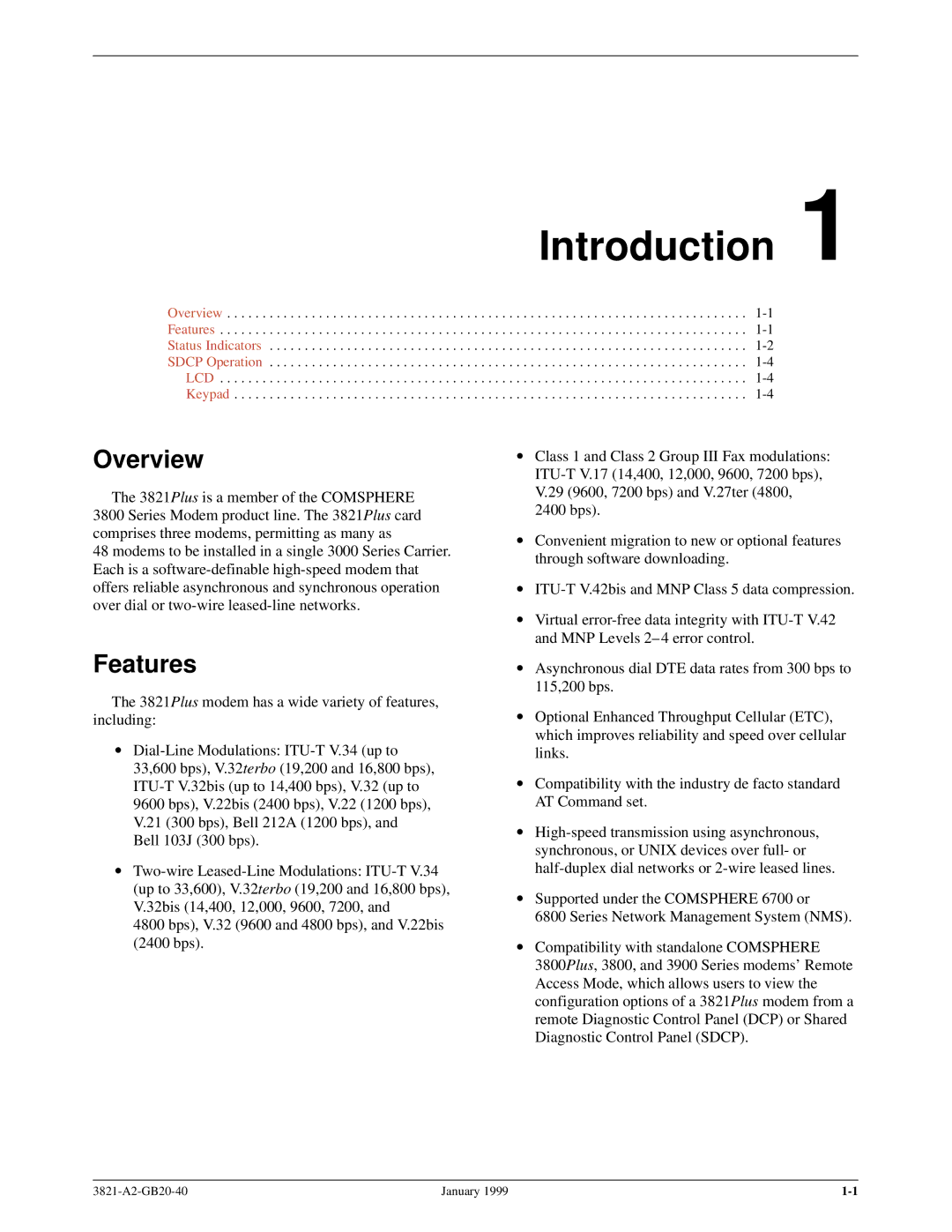 Paradyne 3821PLUS manual Introduction, Overview, Features 