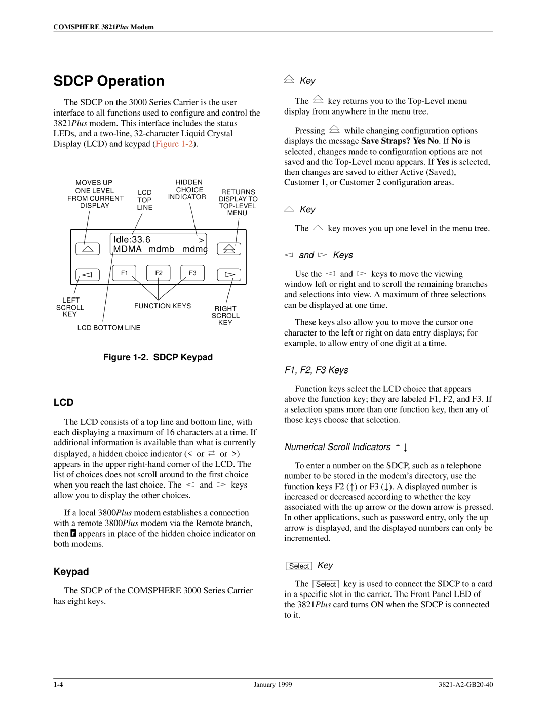 Paradyne 3821PLUS manual Sdcp Operation, Keypad 