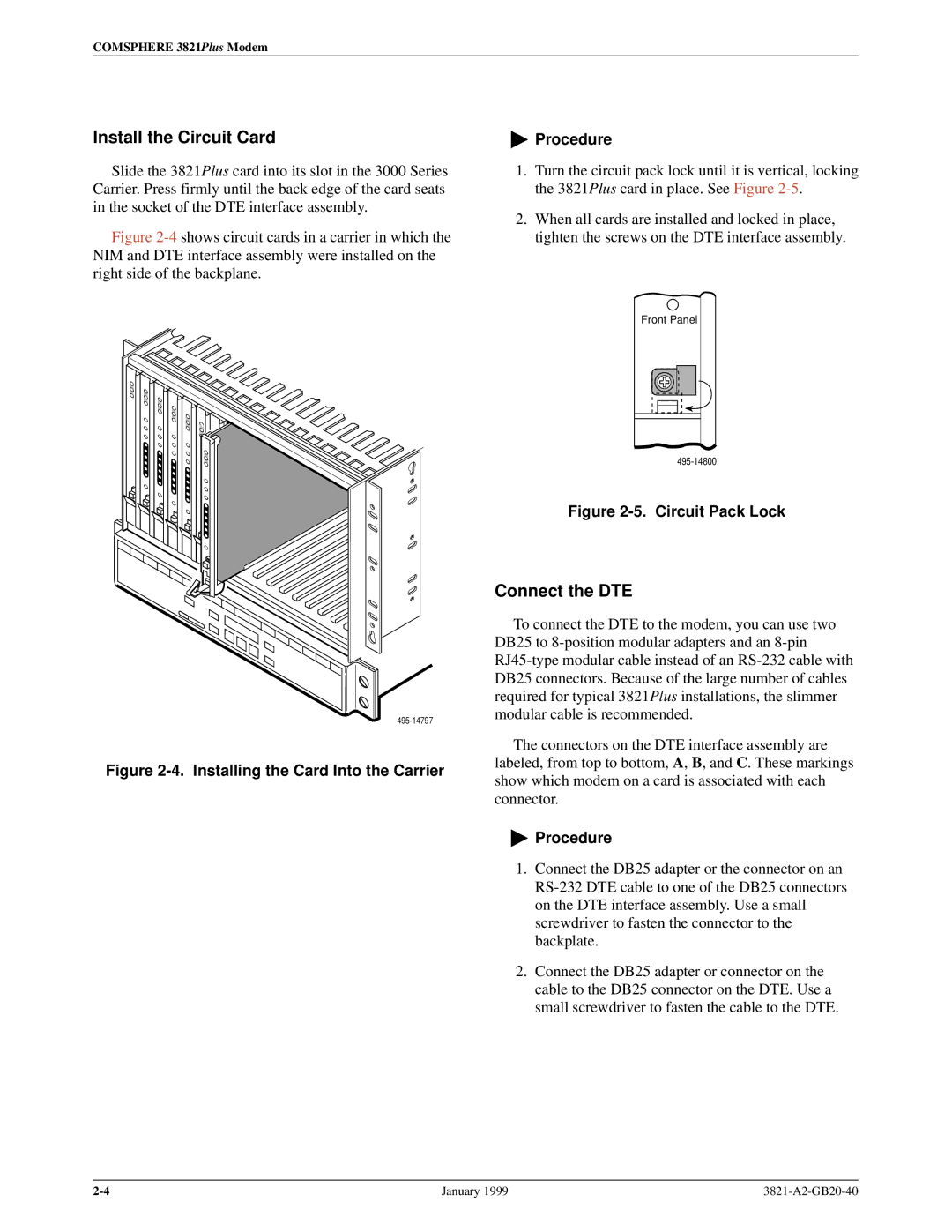 Paradyne 3821PLUS manual Install the Circuit Card, Connect the DTE 