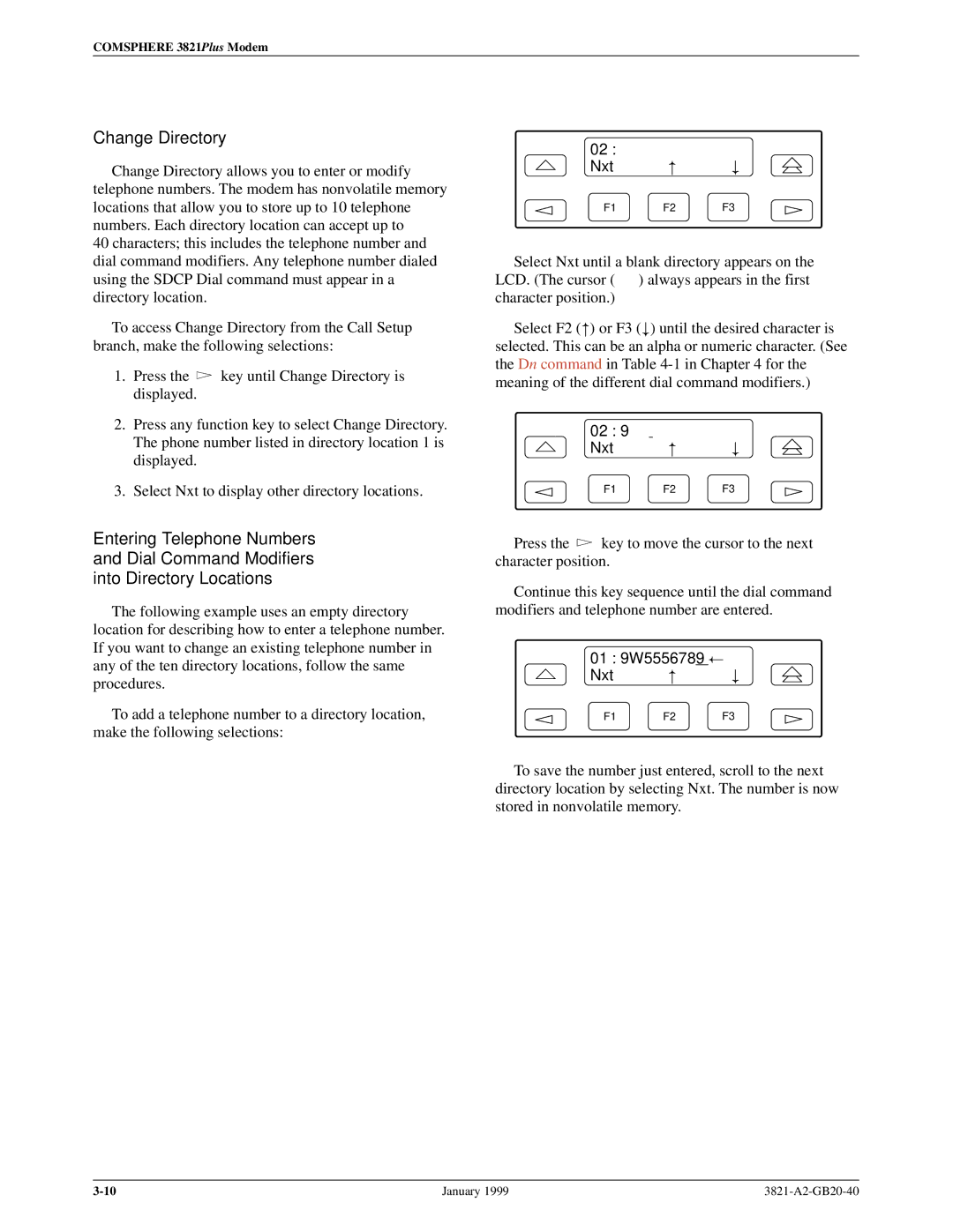 Paradyne 3821PLUS manual Change Directory, 02  Nxt # 