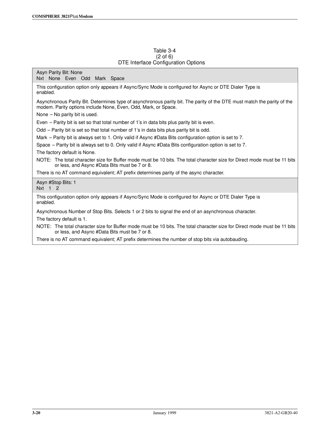 Paradyne 3821PLUS manual DTE Interface Configuration Options 