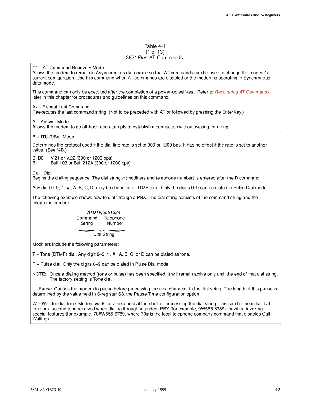 Paradyne 3821PLUS manual 3821Plus AT Commands 