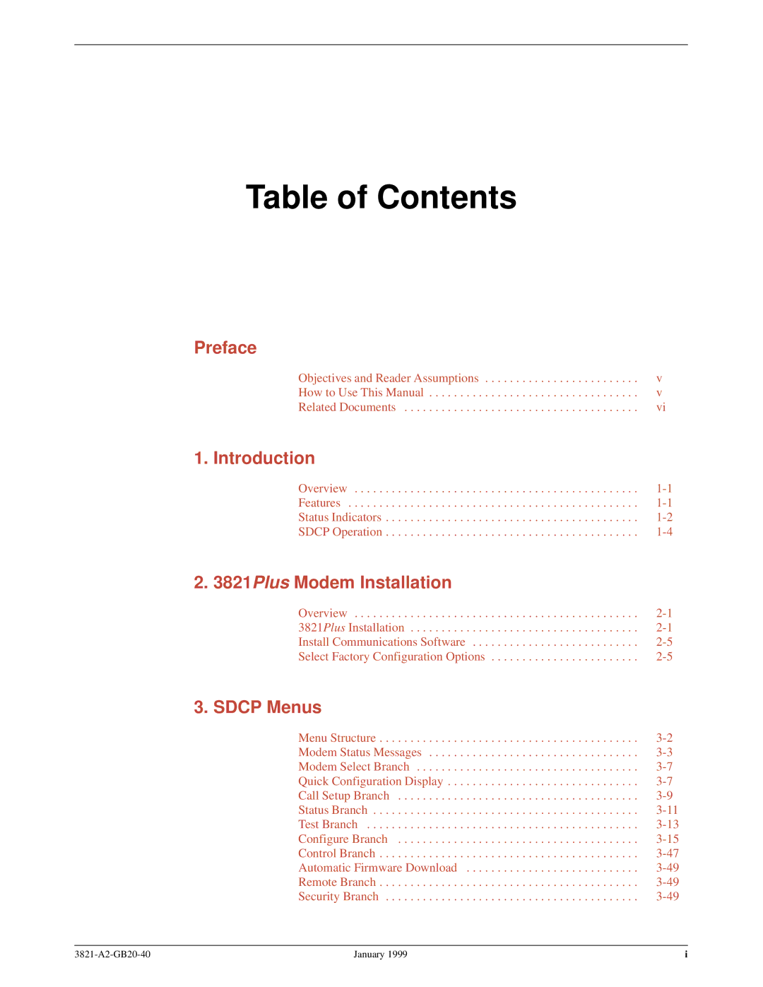 Paradyne 3821PLUS manual Table of Contents 