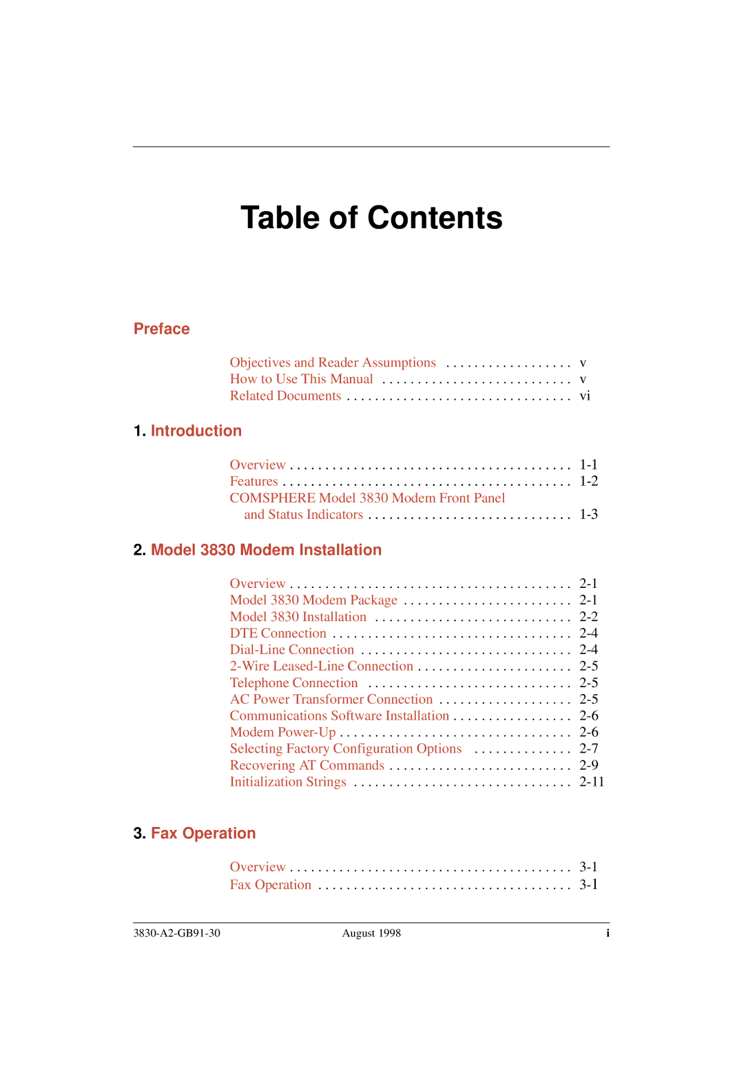 Paradyne 3830 manual Table of Contents 