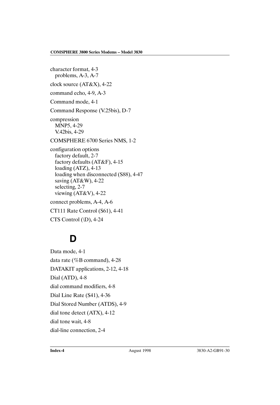 Paradyne 3830 manual Index-4 