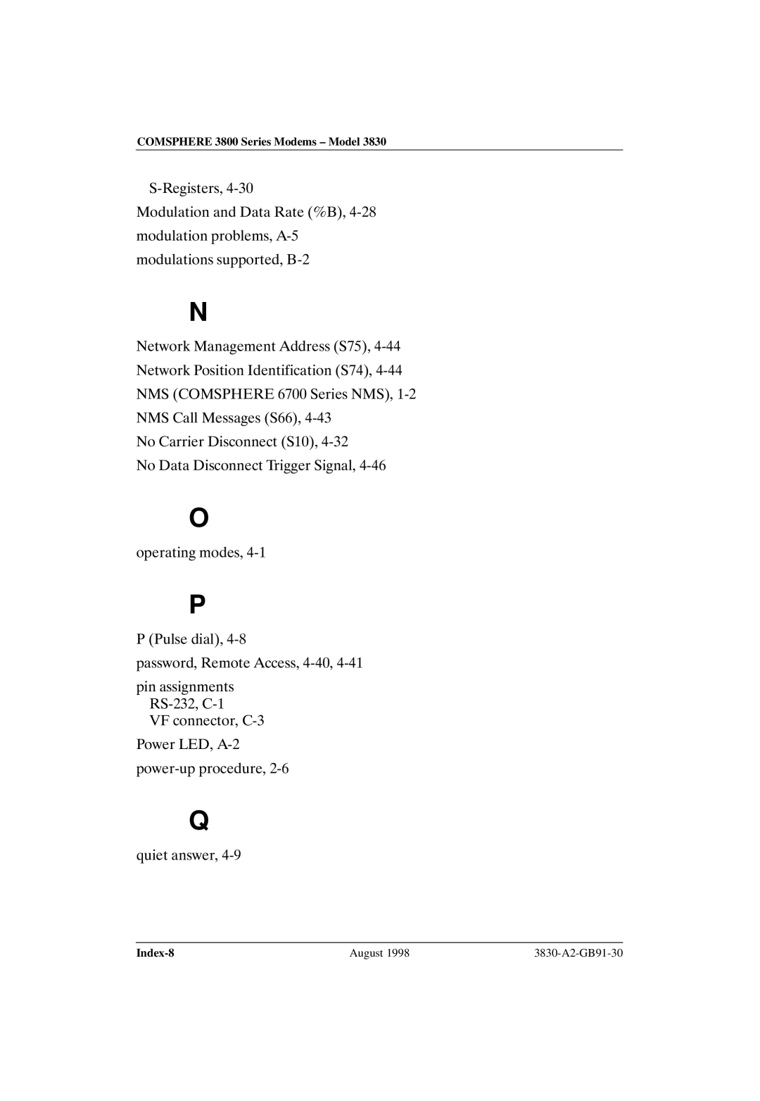 Paradyne 3830 manual Index-8 