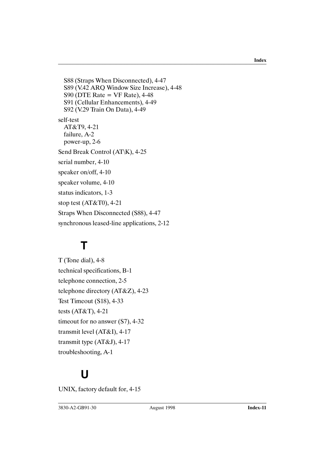 Paradyne 3830 manual Index-11 