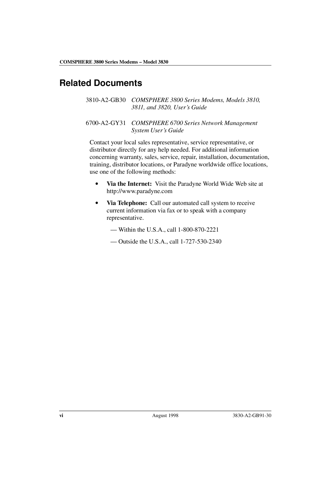 Paradyne 3830 manual Related Documents 