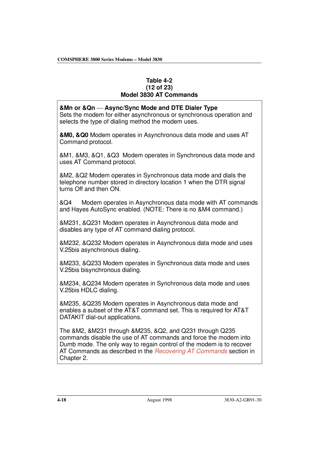 Paradyne 3830 manual Comsphere 3800 Series Modems ± Model 