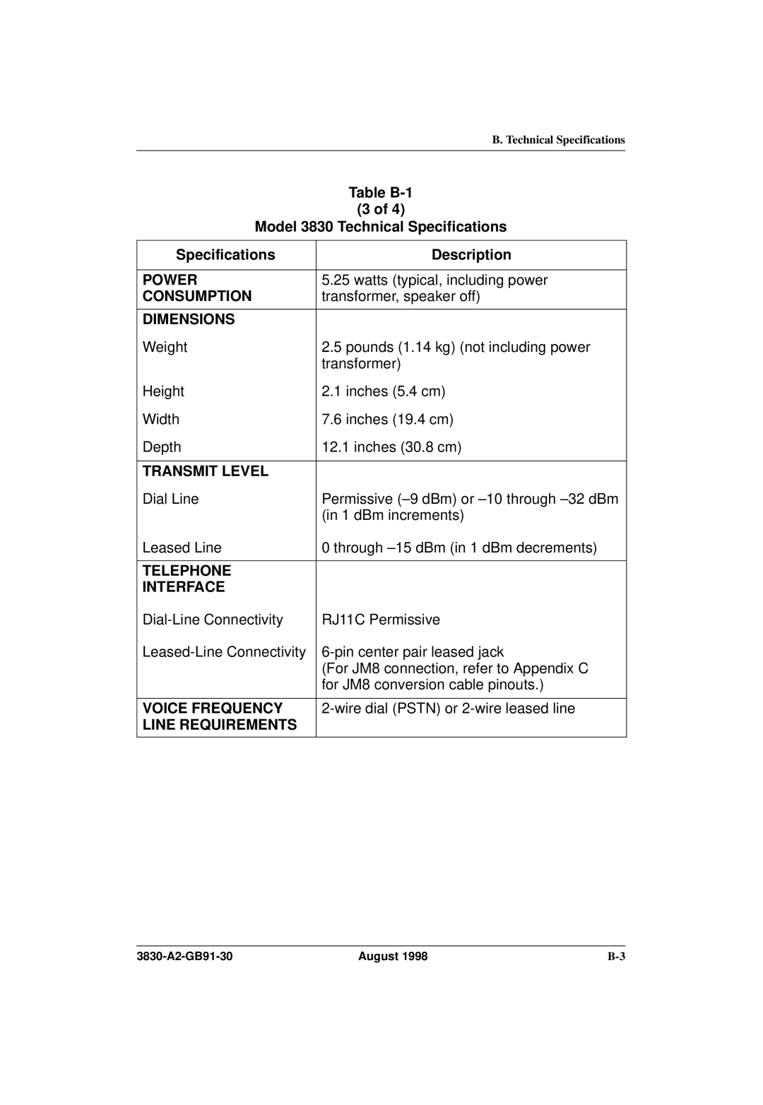 Paradyne 3830 manual Power 