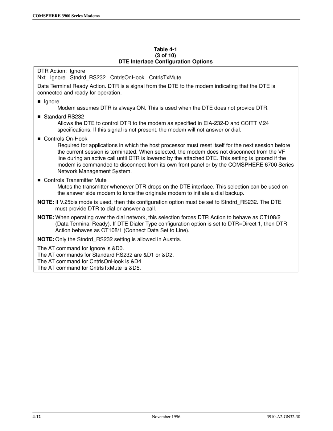 Paradyne 3910 operation manual DTE Interface Configuration Options 