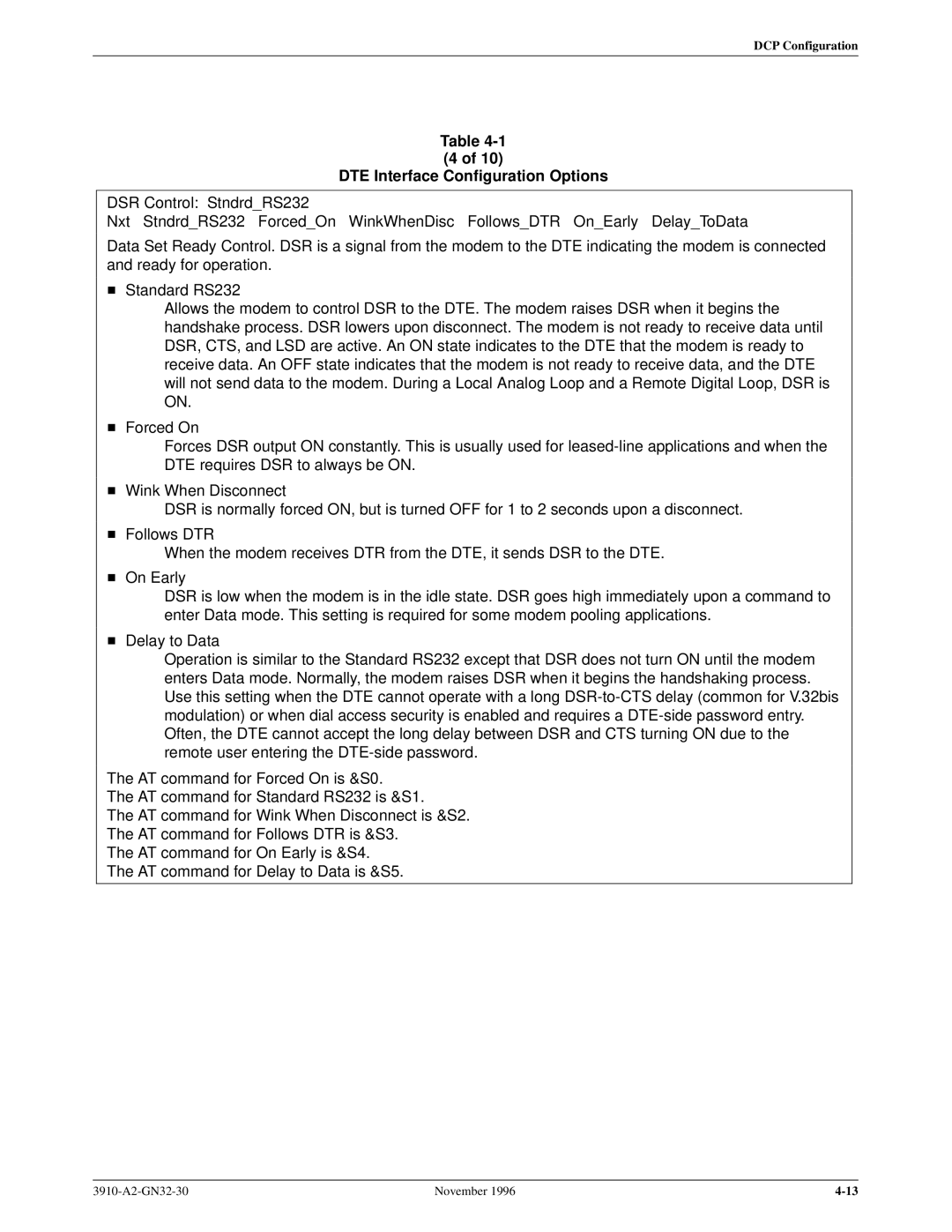 Paradyne 3910 operation manual DTE Interface Configuration Options 