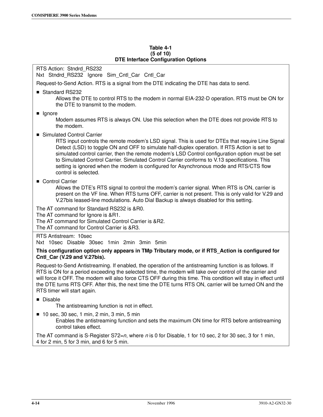 Paradyne 3910 operation manual DTE Interface Configuration Options 