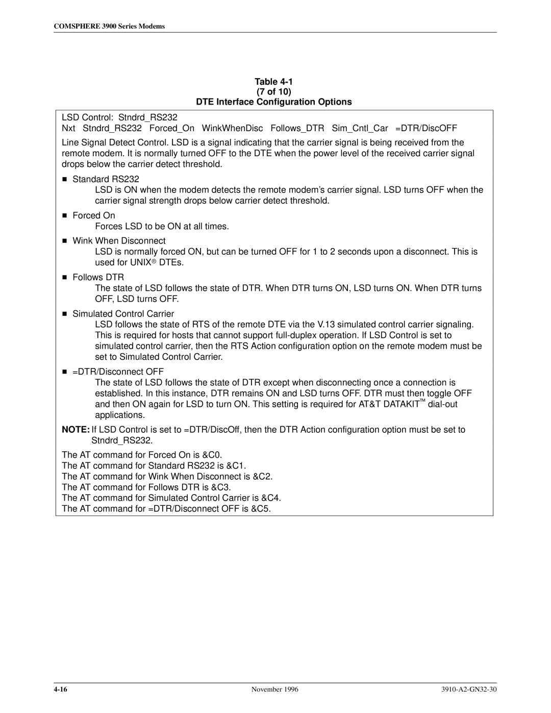 Paradyne 3910 operation manual DTE Interface Configuration Options 