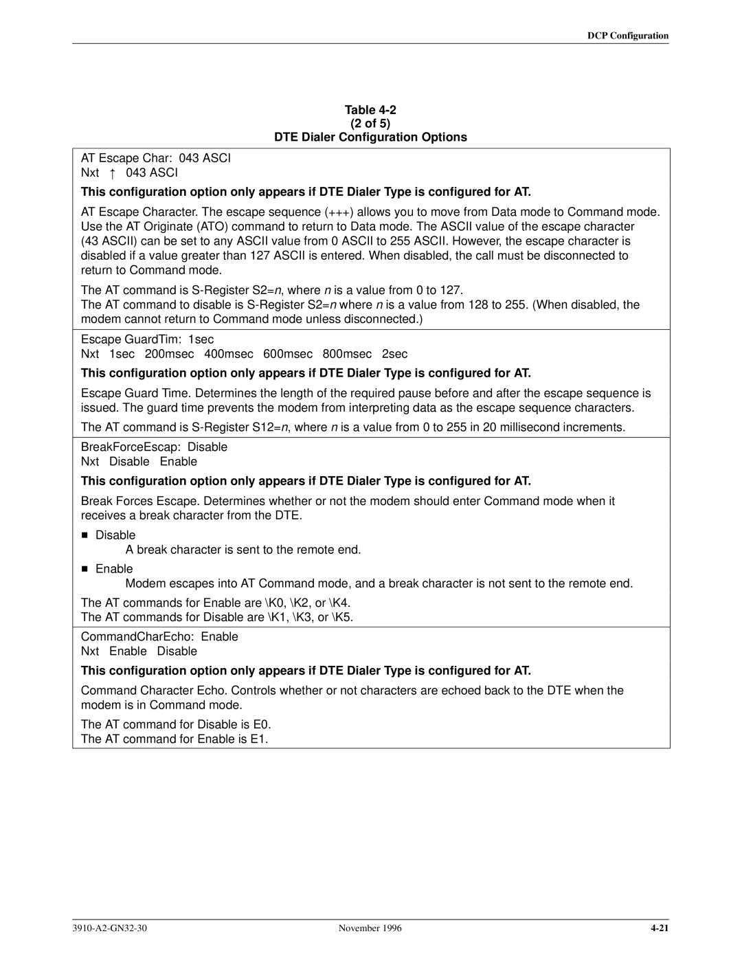 Paradyne 3910 operation manual AT Escape Char 043 Asci Nxt 043 Asci 