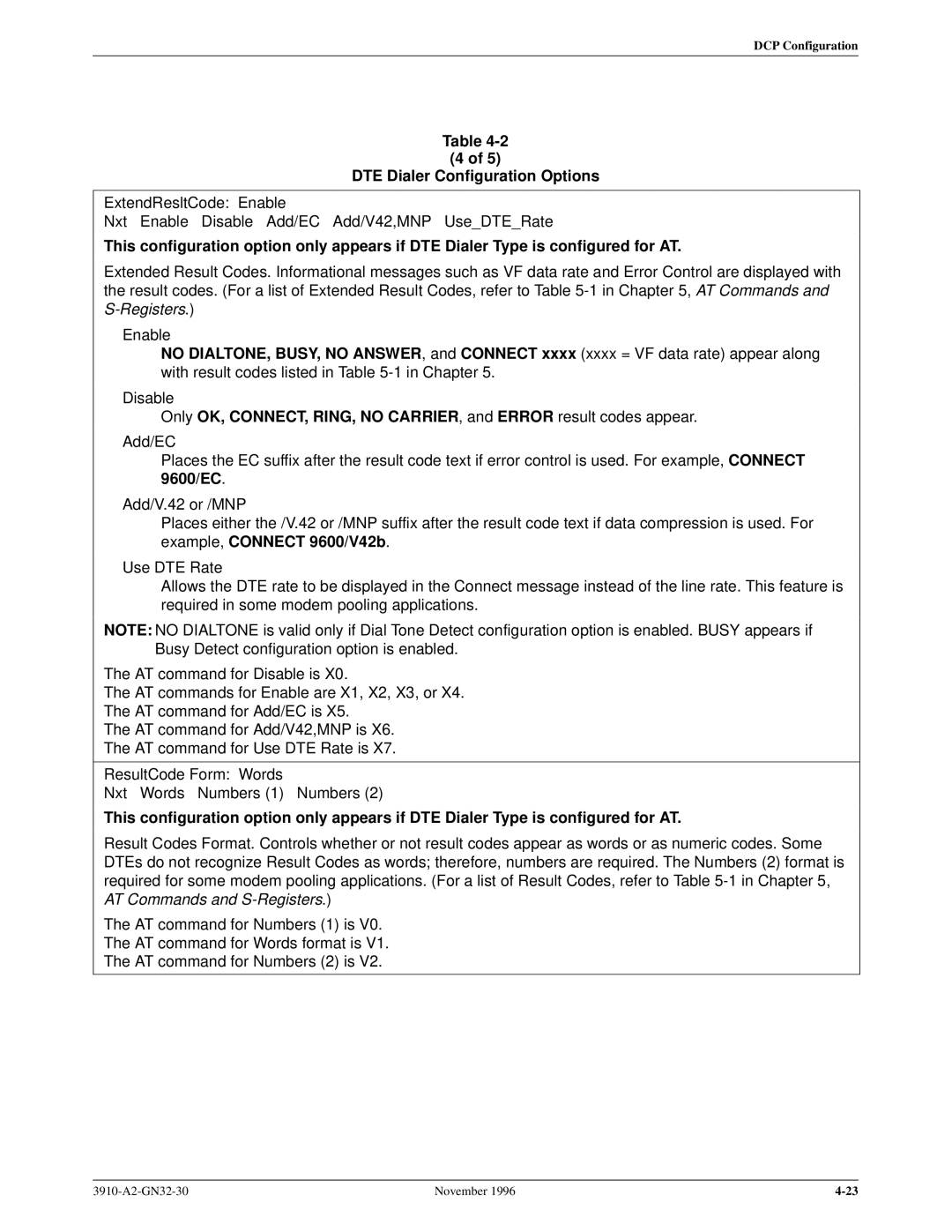 Paradyne 3910 operation manual DTE Dialer Configuration Options 