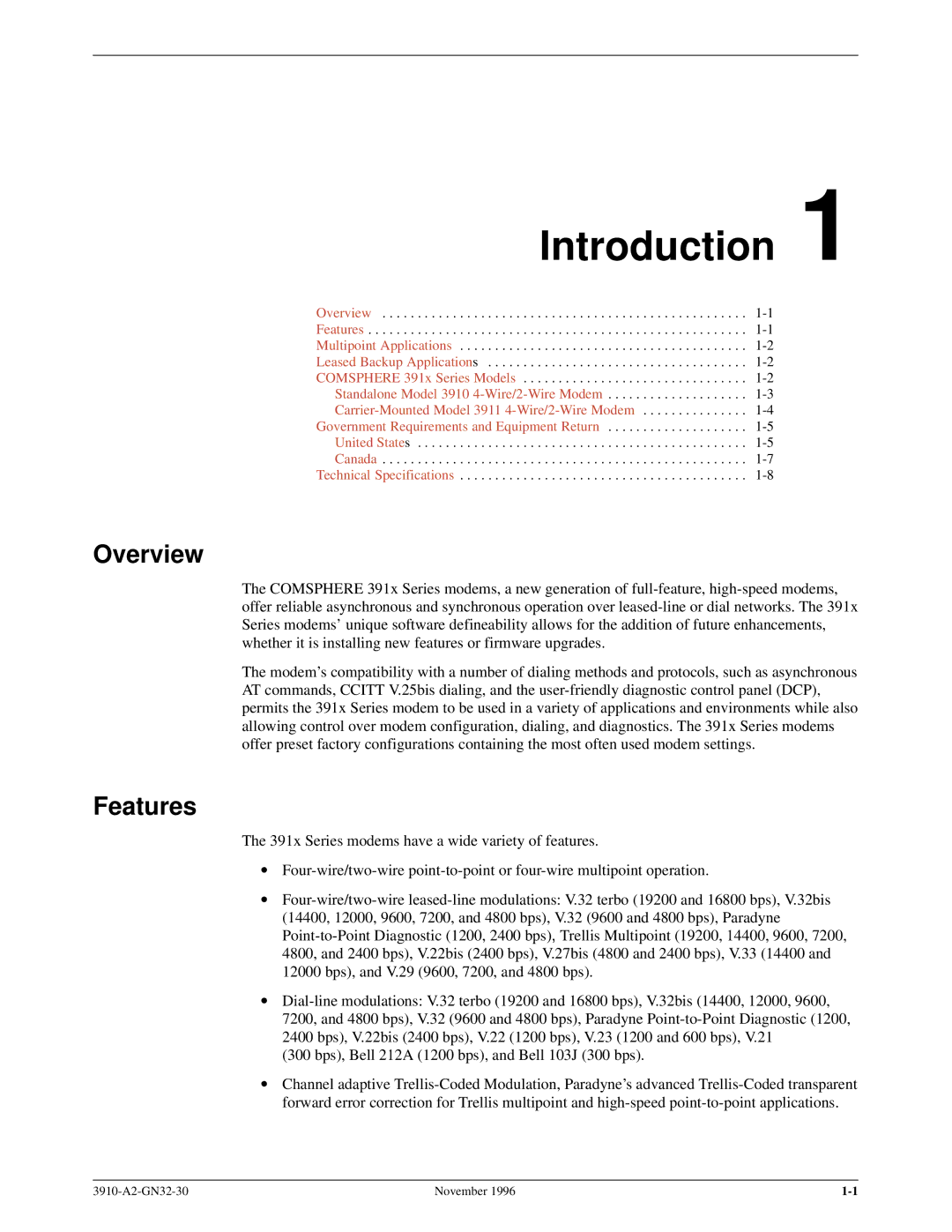 Paradyne 3910 operation manual Introduction, Overview, Features 