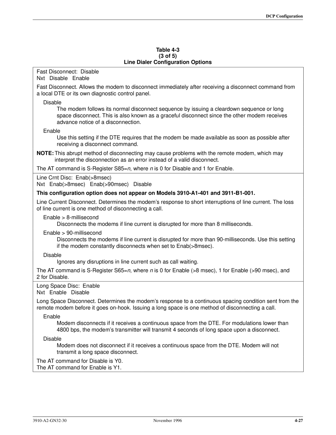 Paradyne 3910 operation manual Line Dialer Configuration Options 