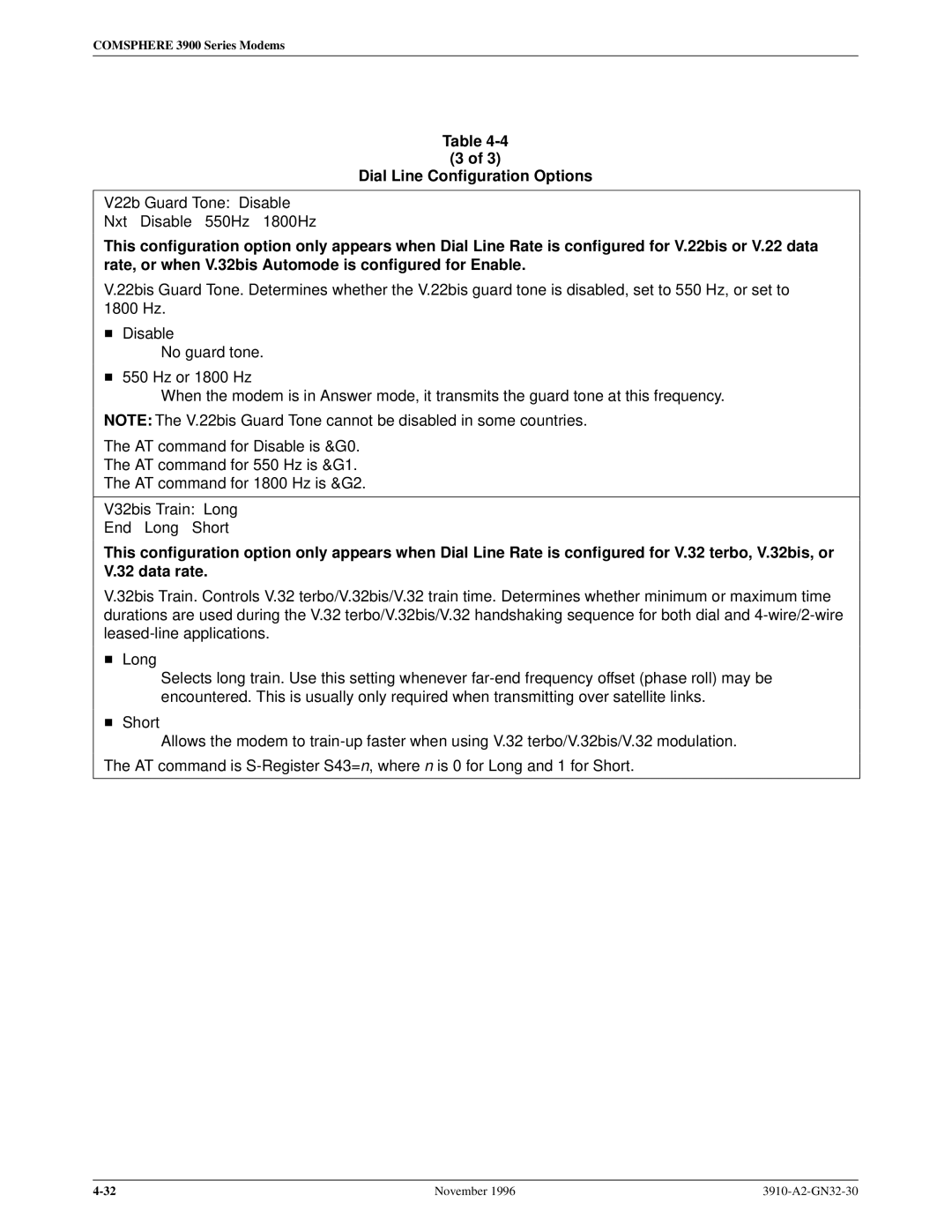 Paradyne 3910 operation manual V22b Guard Tone Disable Nxt Disable 550Hz 1800Hz 