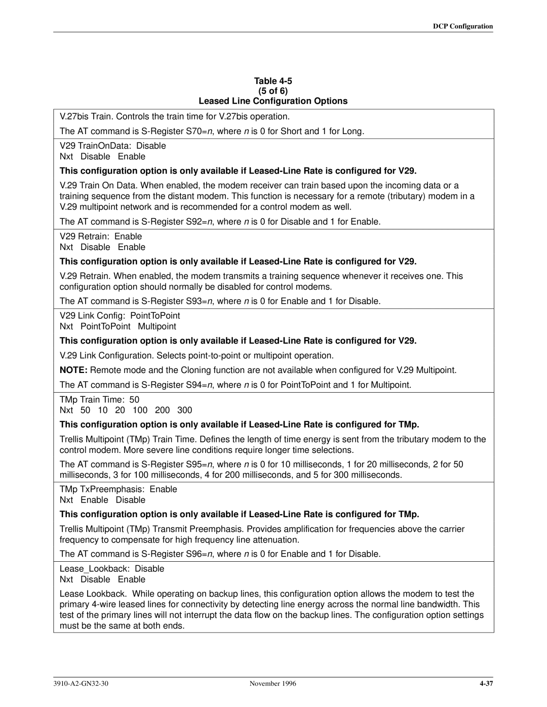 Paradyne 3910 operation manual Leased Line Configuration Options 