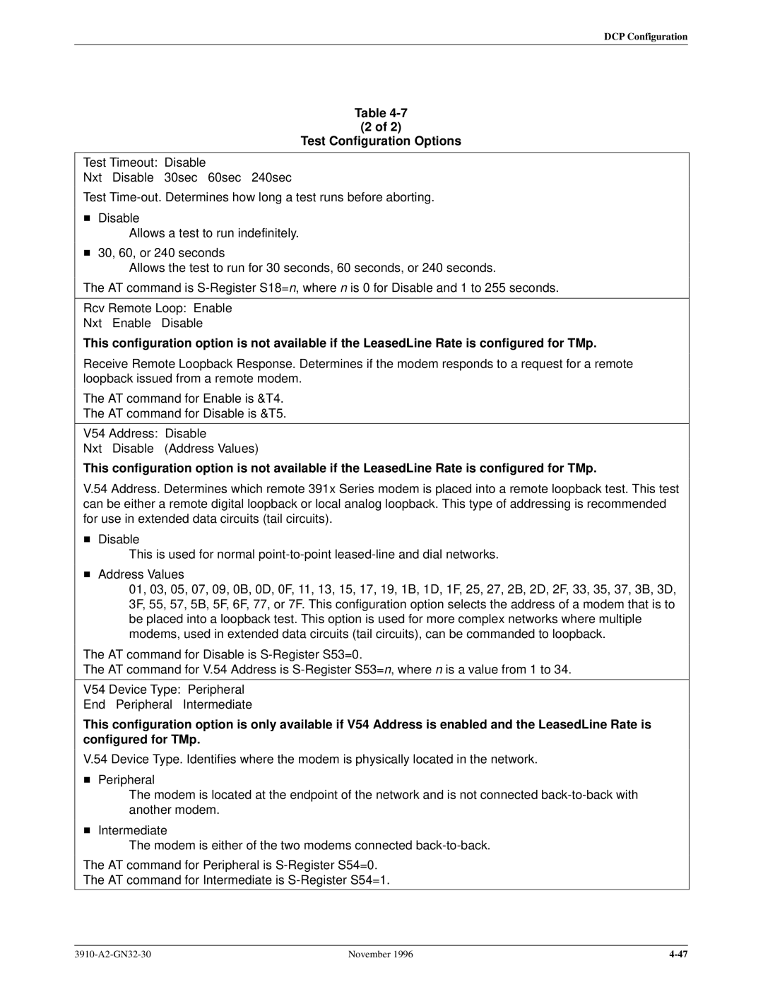 Paradyne 3910 operation manual Test Configuration Options 