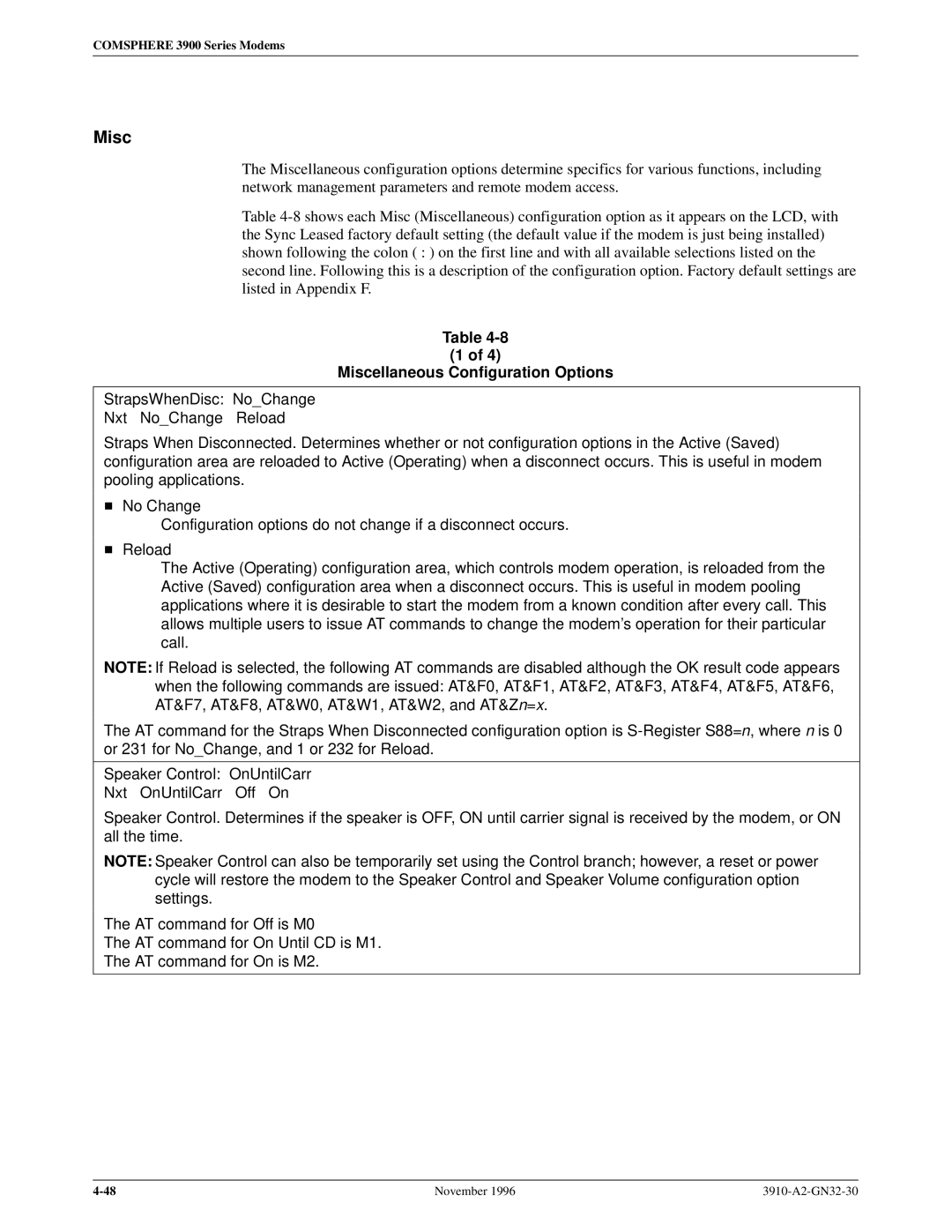 Paradyne 3910 operation manual Miscellaneous Configuration Options 