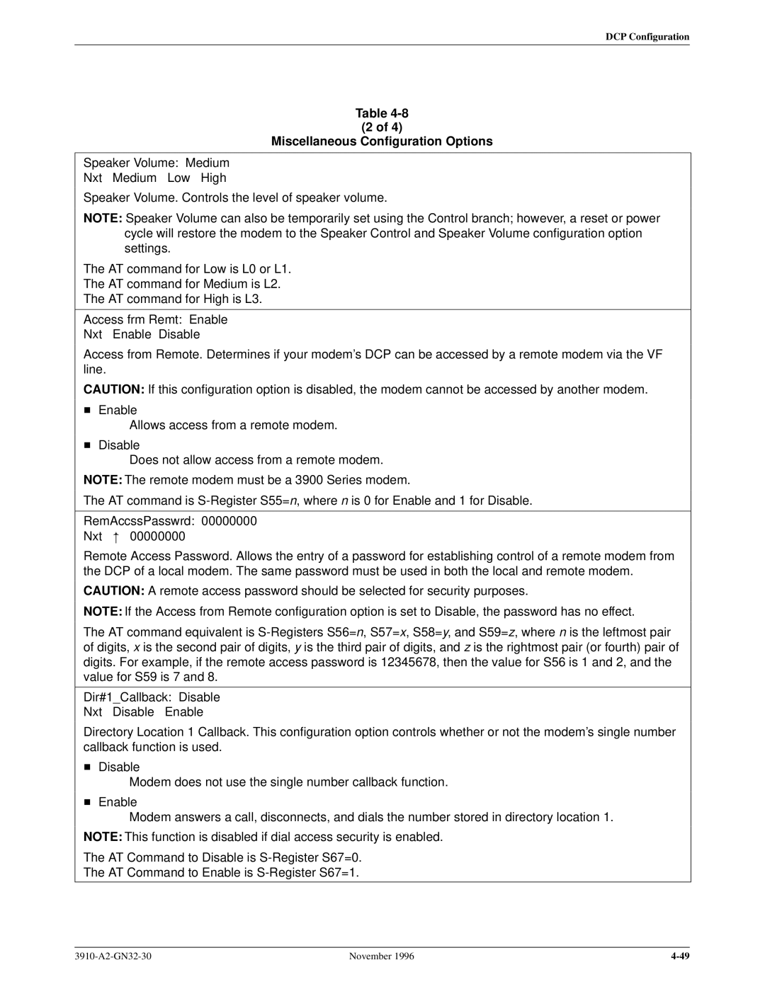 Paradyne 3910 operation manual Miscellaneous Configuration Options 