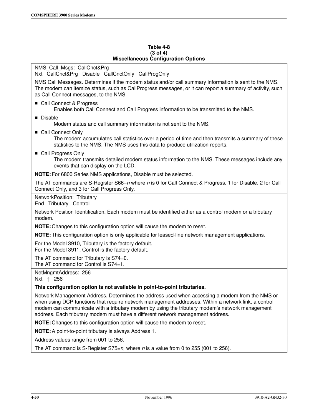 Paradyne 3910 operation manual Miscellaneous Configuration Options 