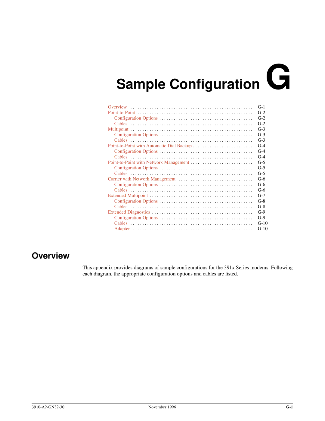 Paradyne 3910 operation manual Sample Configuration G, Overview 