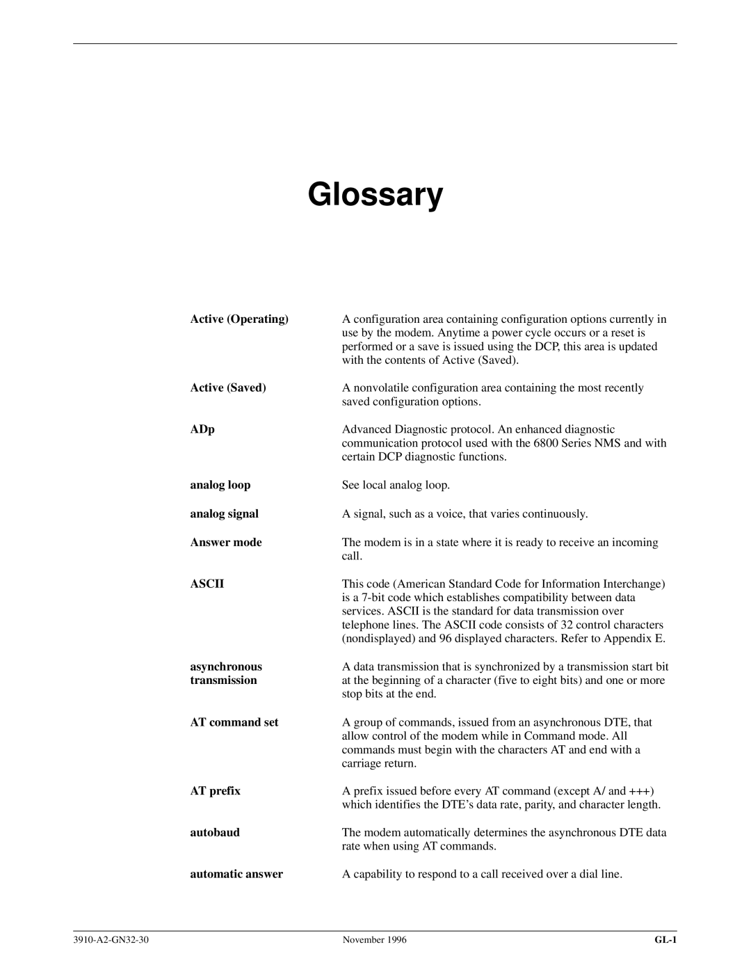 Paradyne 3910 operation manual Glossary 