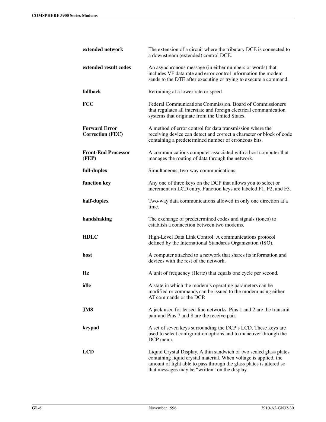 Paradyne 3910 Extended network, Extended result codes, Fallback, Forward Error, Correction FEC, Front-End Processor, Host 