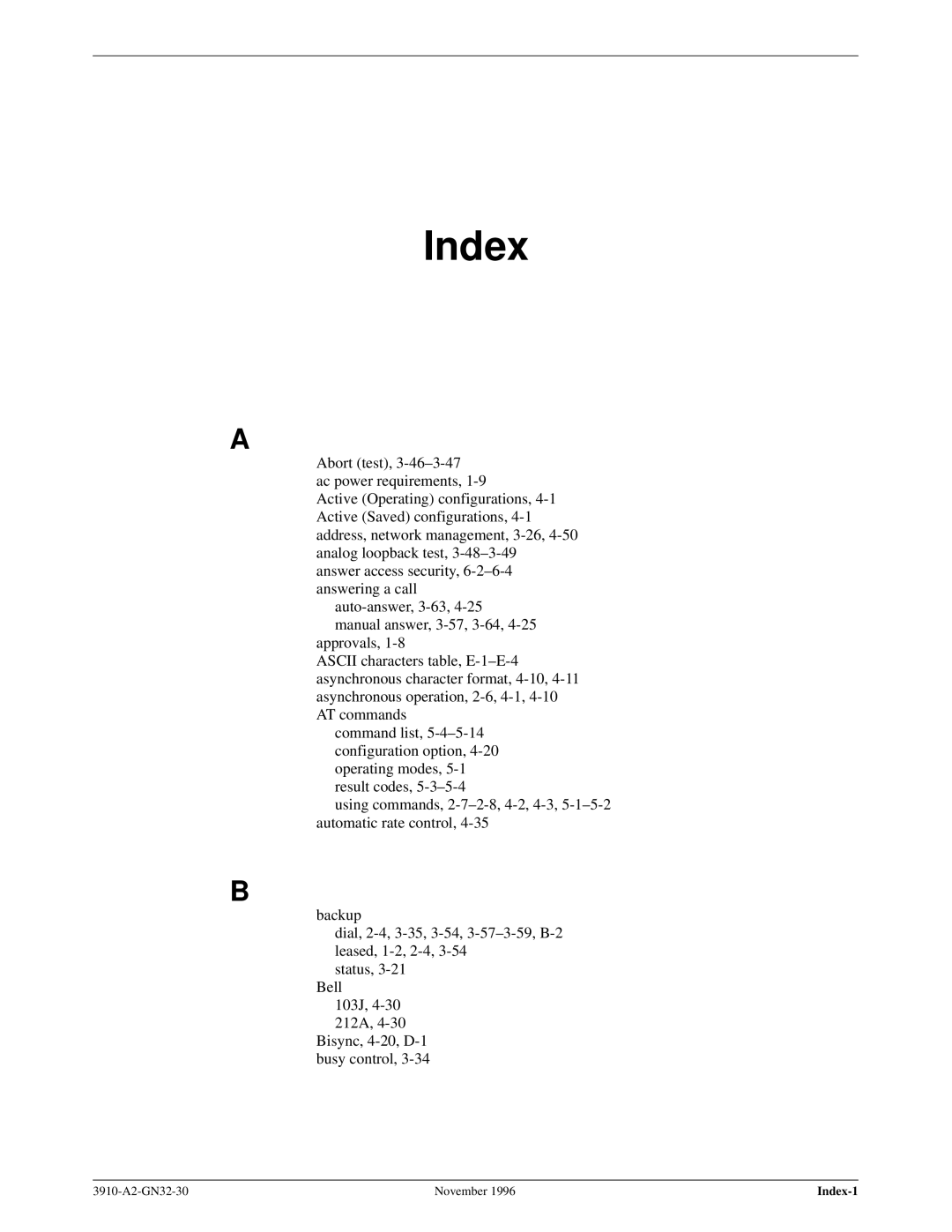 Paradyne 3910 operation manual Index 