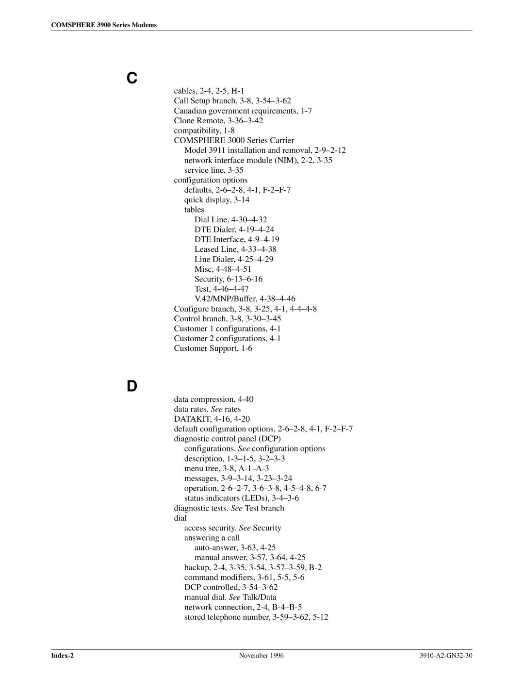 Paradyne 3910 operation manual Index-2 