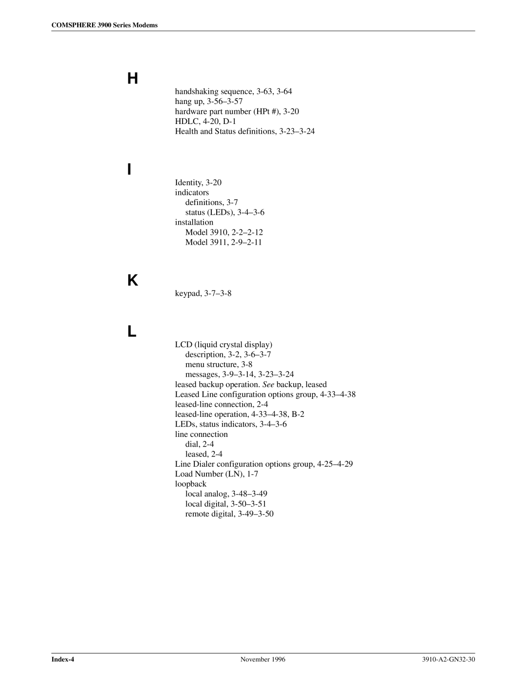 Paradyne 3910 operation manual Index-4 