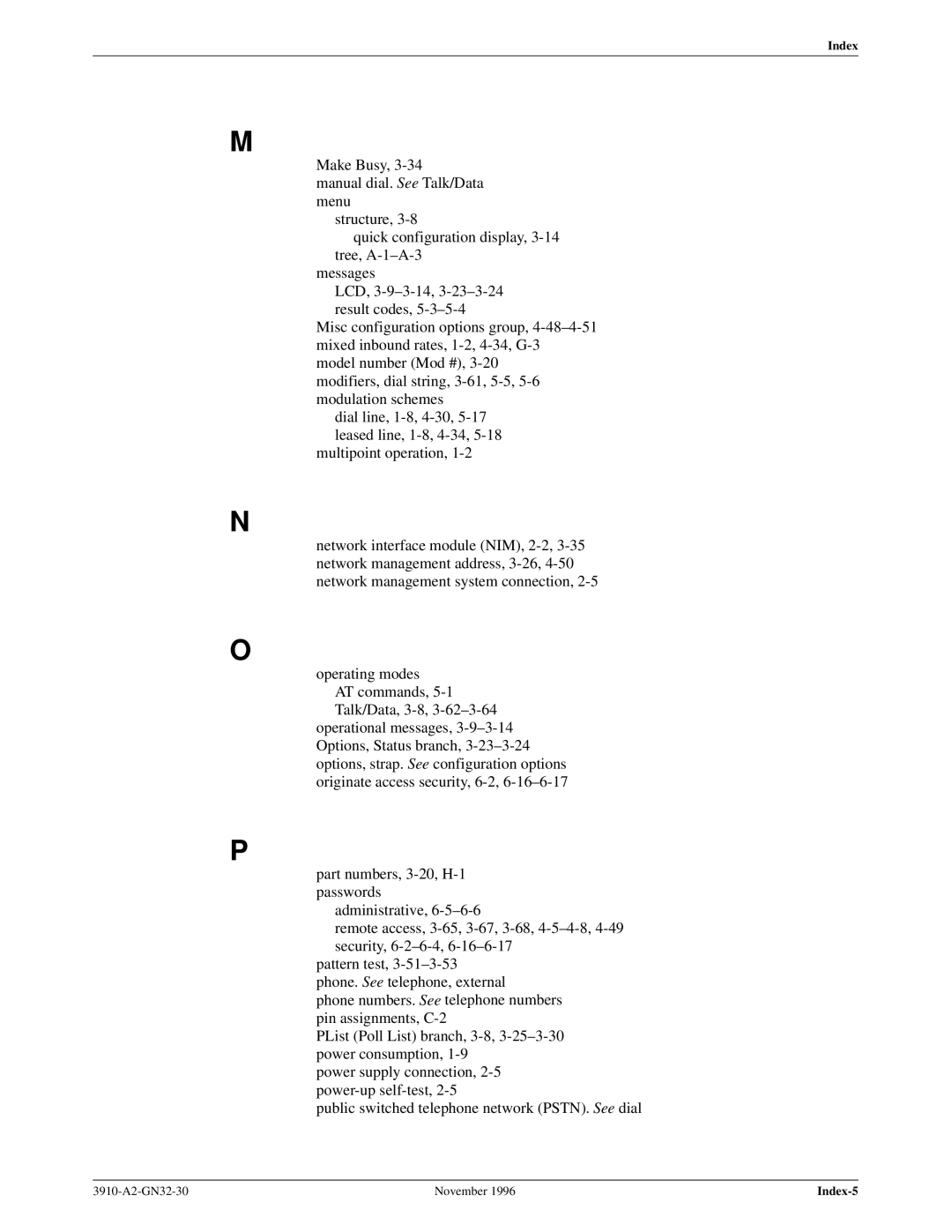 Paradyne 3910 operation manual Index-5 