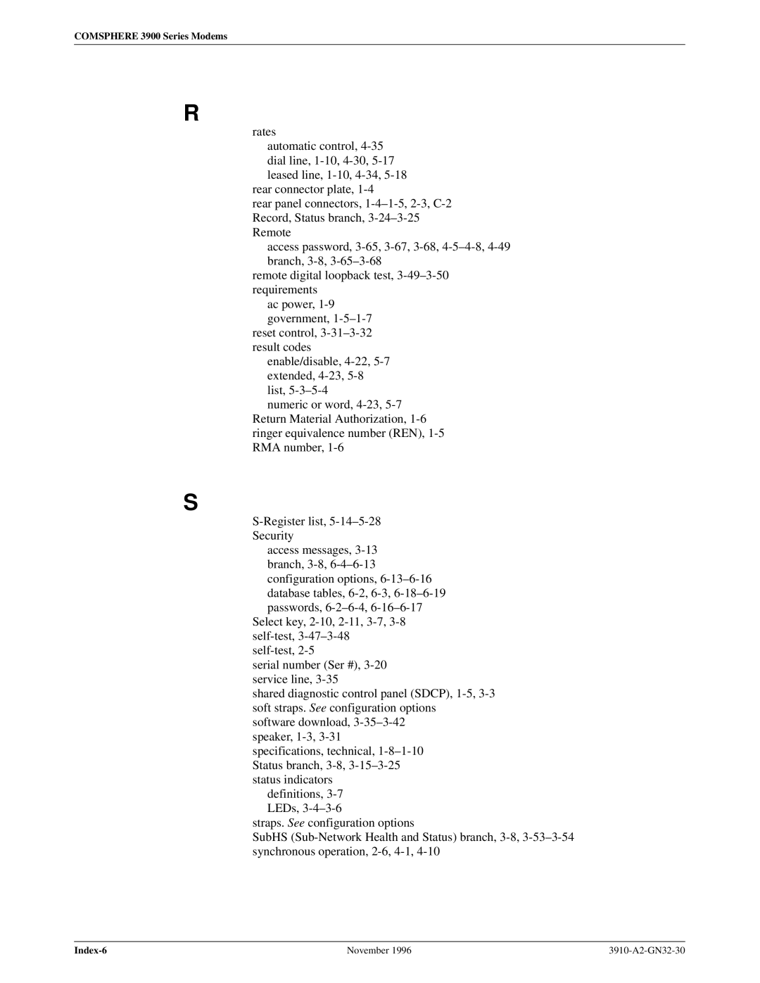 Paradyne 3910 operation manual Index-6 