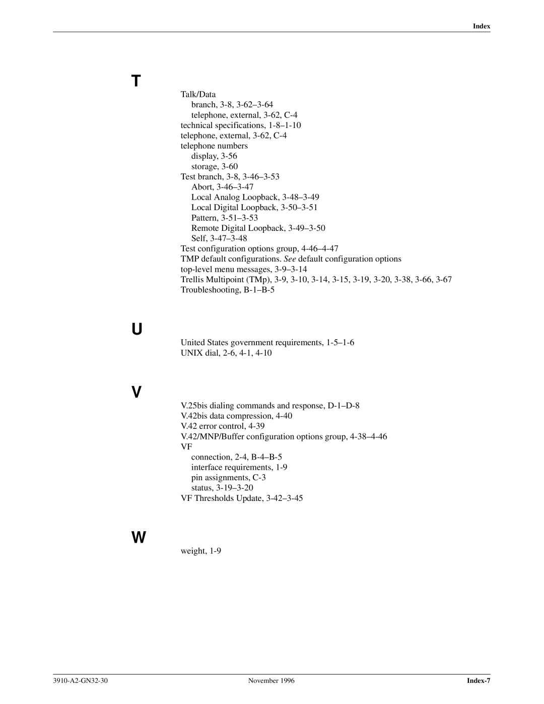 Paradyne 3910 operation manual Index-7 