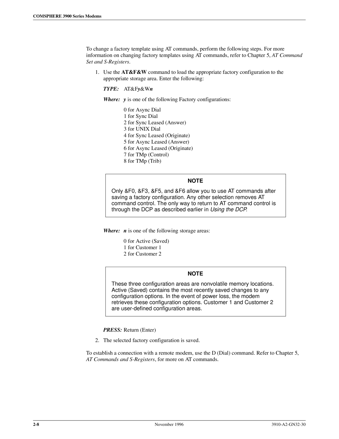 Paradyne 3910 operation manual Type AT&Fy&Wn 