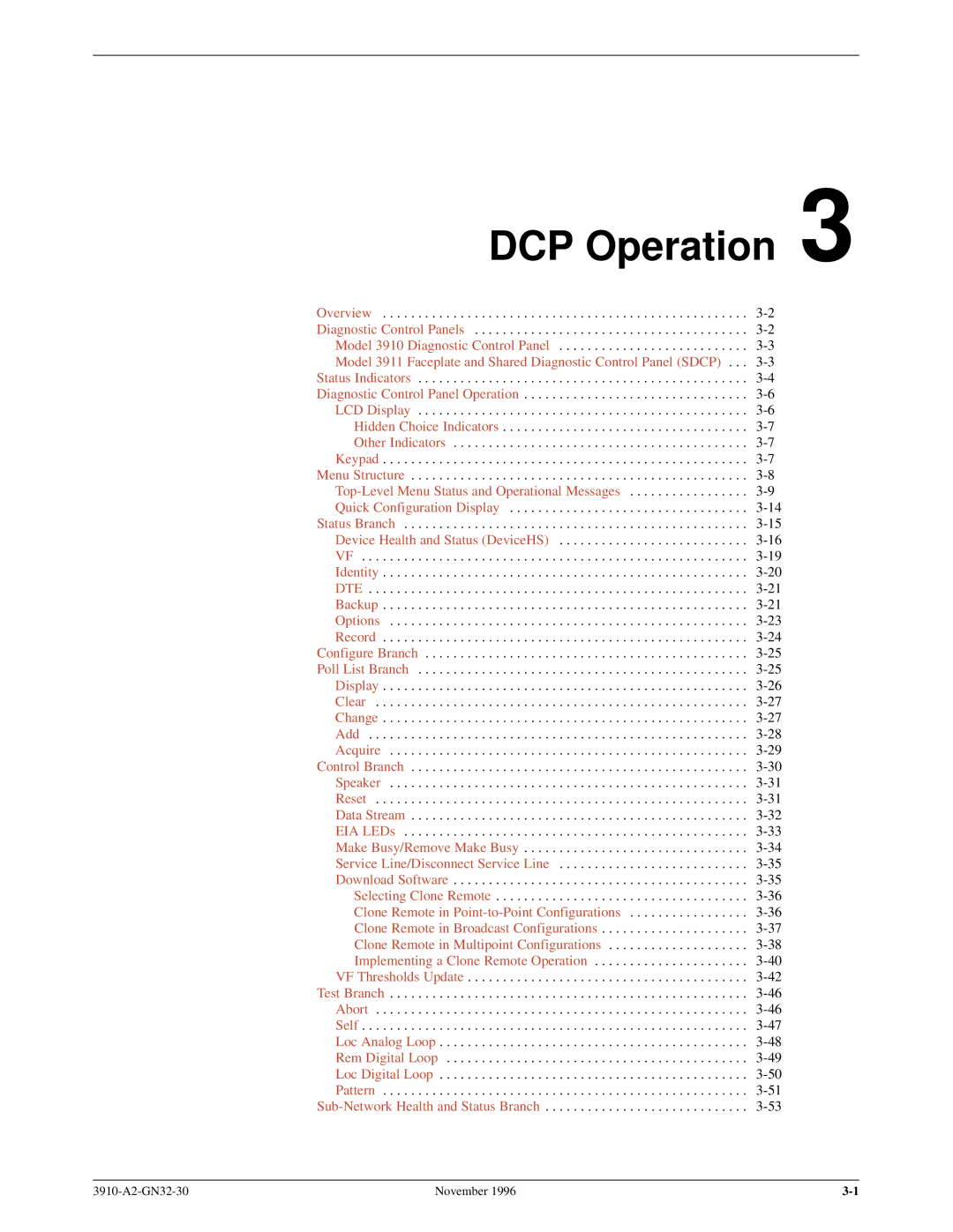 Paradyne 3910 operation manual DCP Operation, Top-Level Menu Status and Operational Messages 