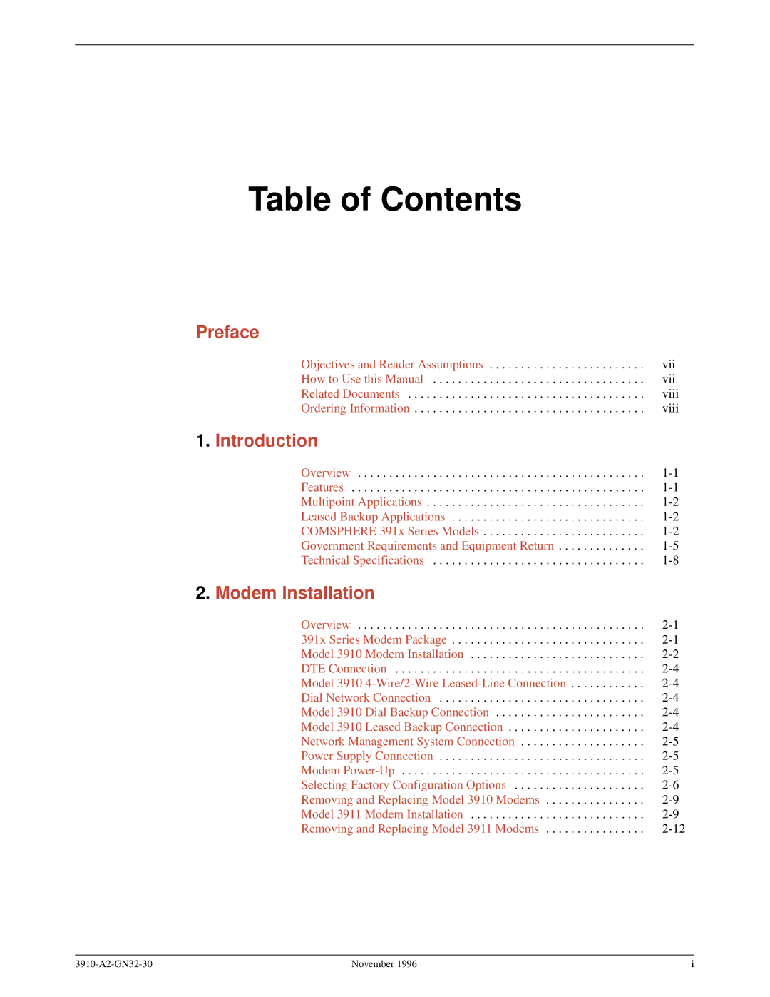 Paradyne 3910 operation manual Table of Contents 