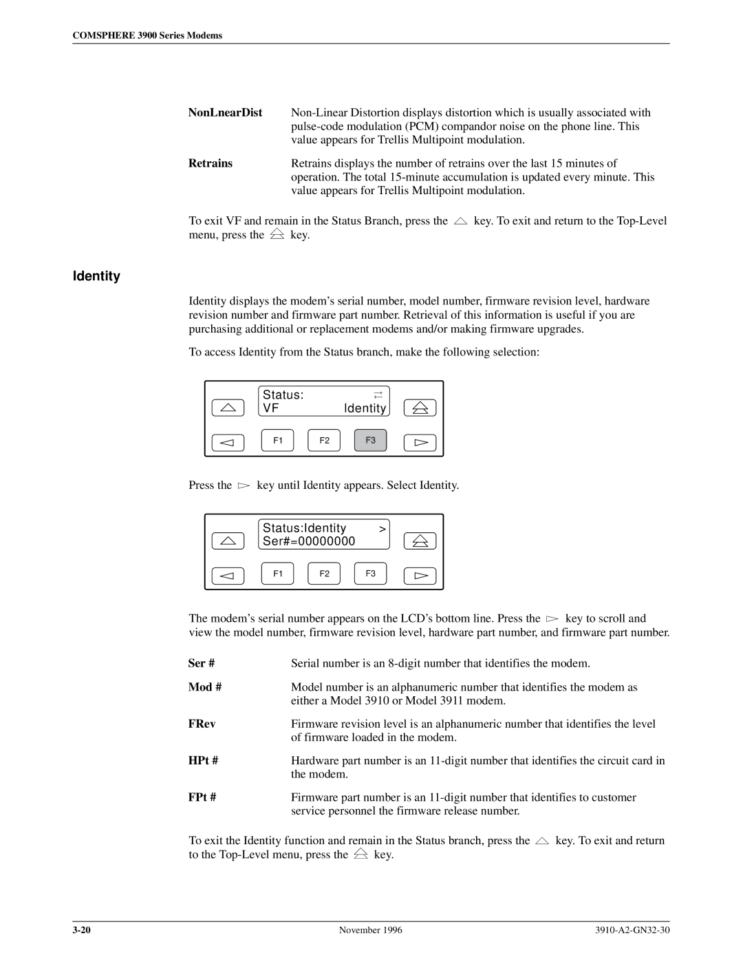 Paradyne 3910 operation manual Identity 