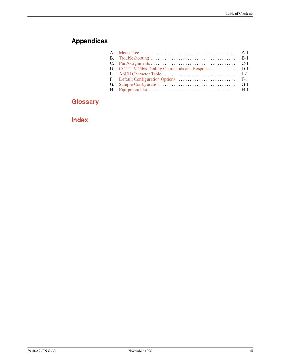 Paradyne 3910 operation manual Glossary Index 