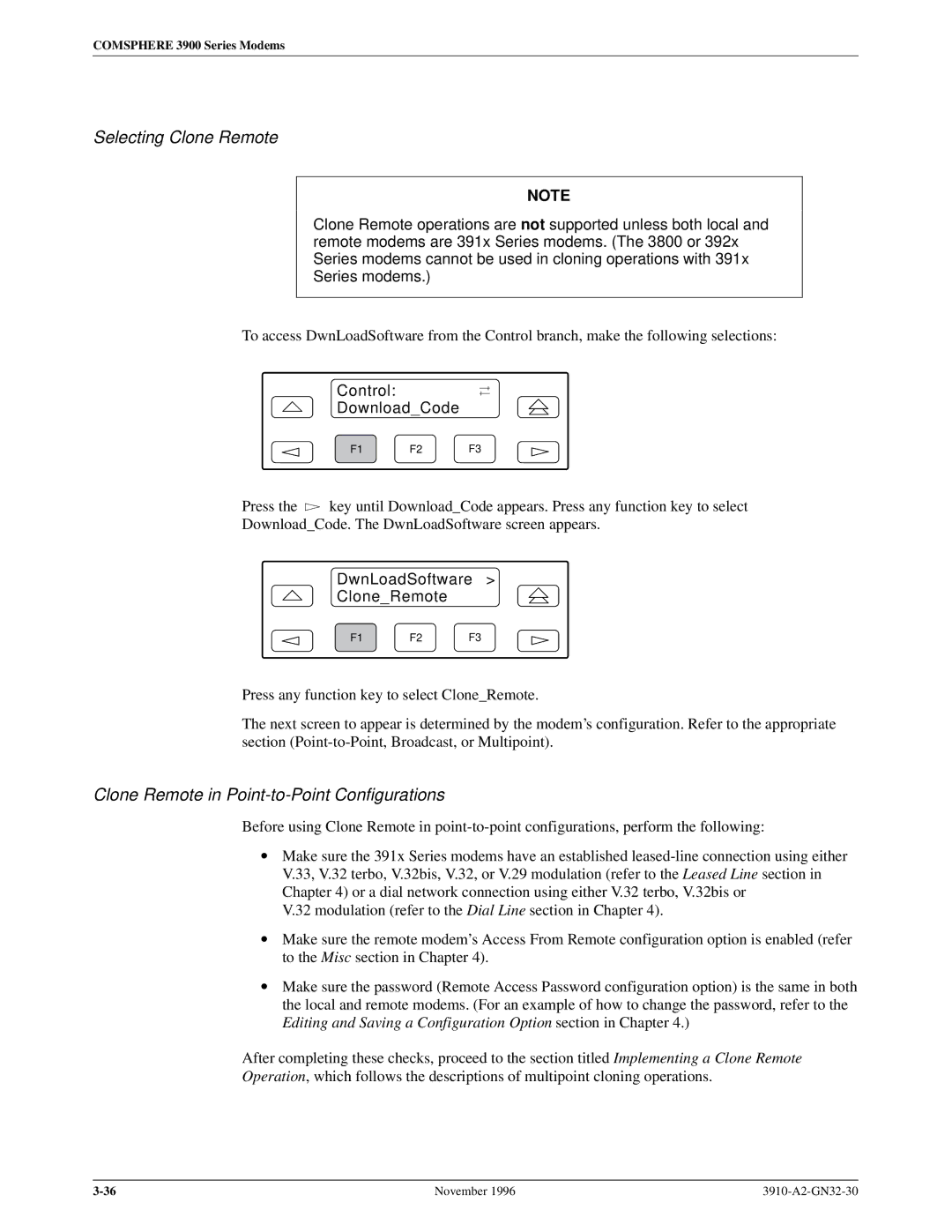 Paradyne 3910 operation manual Control DownloadCode, DwnLoadSoftware CloneRemote 