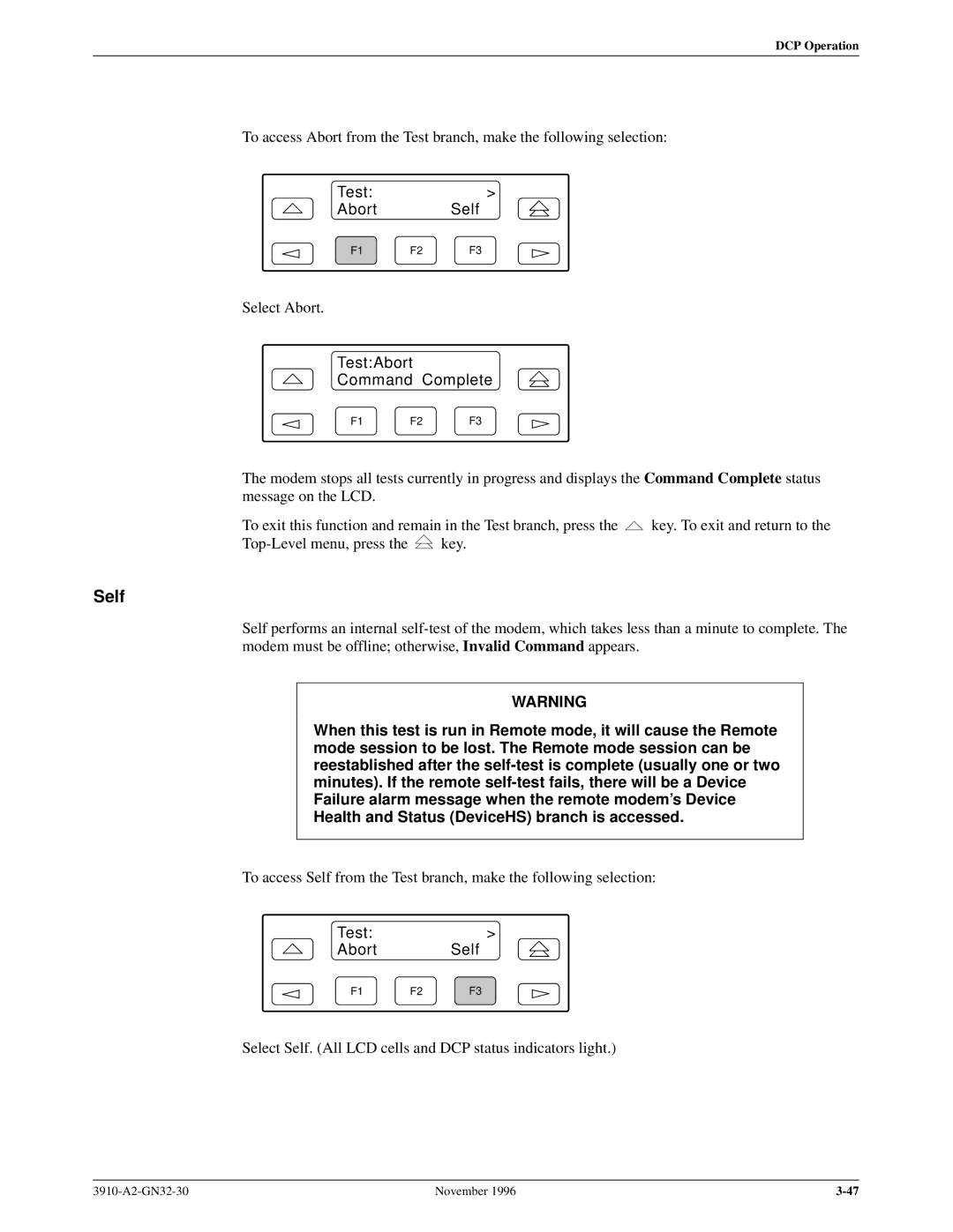 Paradyne 3910 operation manual Test Abort Self, TestAbort Command Complete 