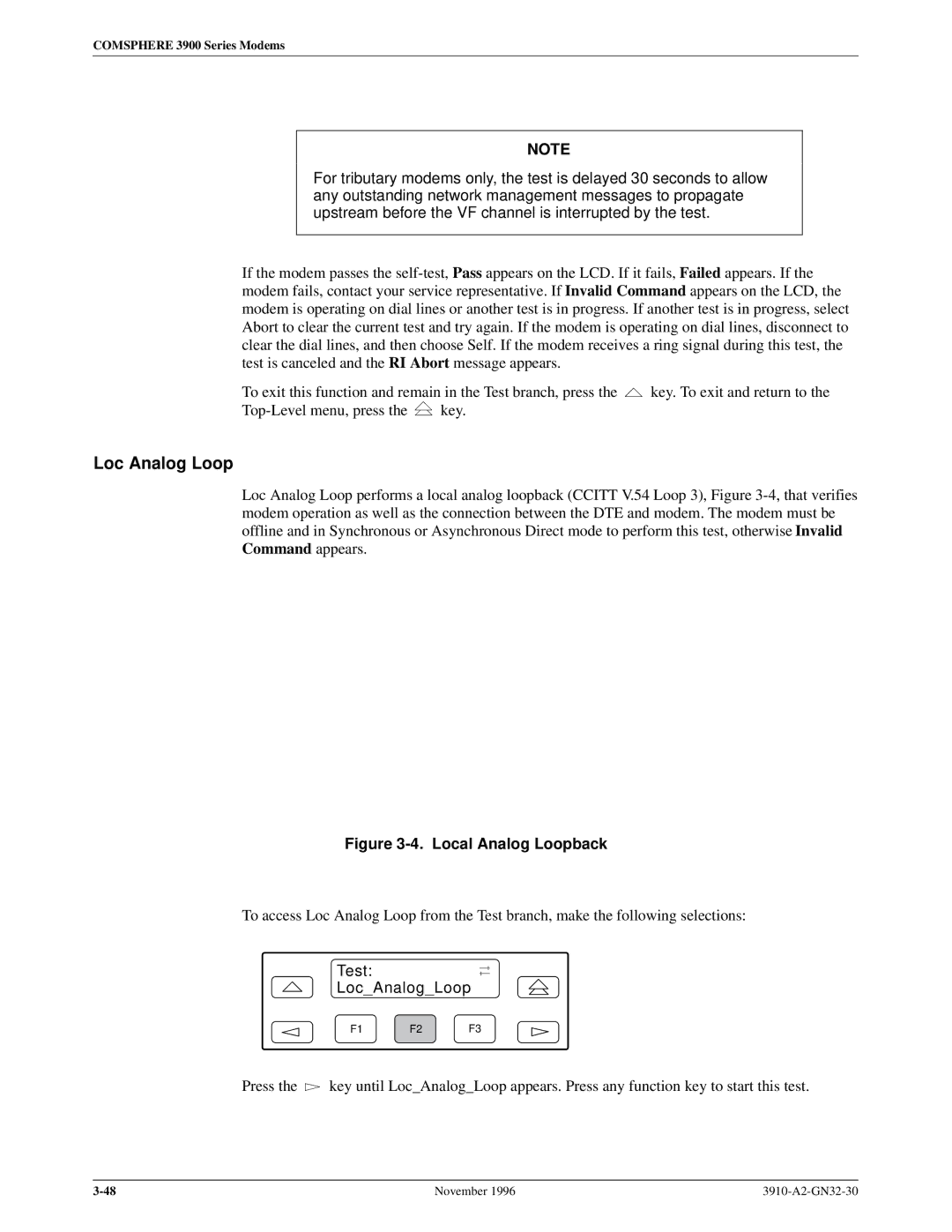 Paradyne 3910 operation manual Loc Analog Loop, Test LocAnalogLoop 