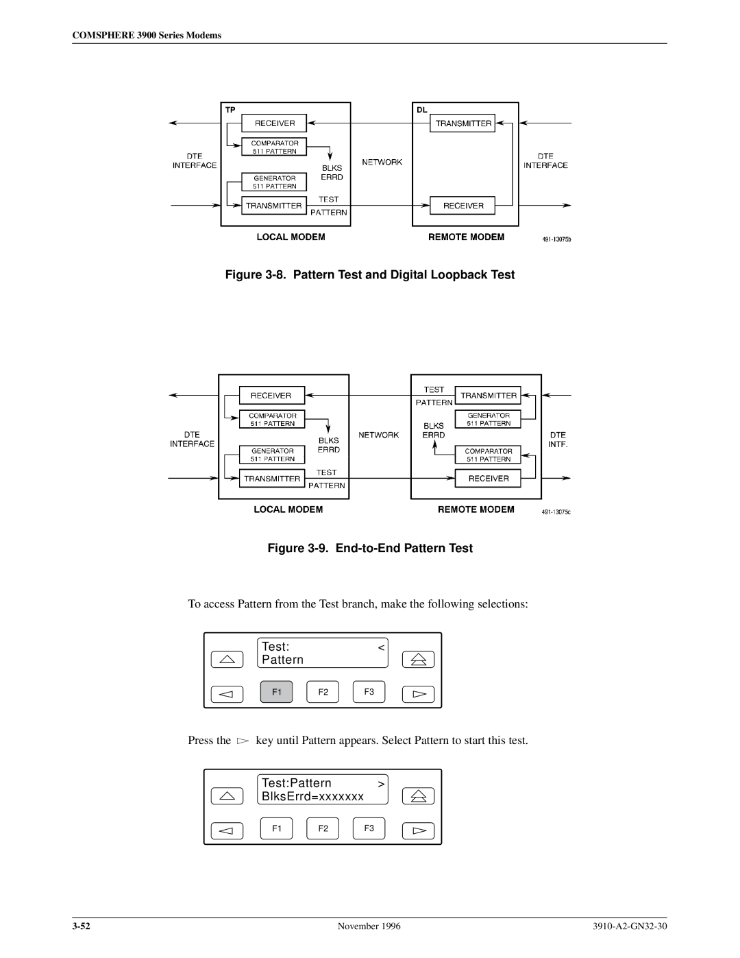 Paradyne 3910 operation manual Test Pattern, TestPattern BlksErrd=xxxxxxx 